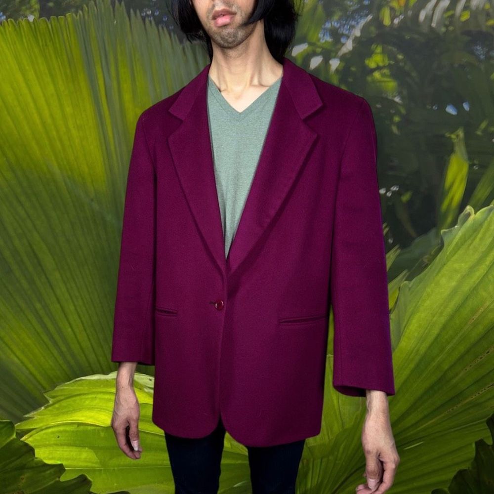 Wool Blazer Berry Colored One Button Jacket Vinta… - image 1